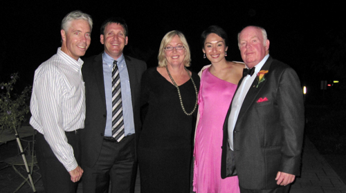 Tim Ford, Michael Bohl, Suzi Ford (nee Baumer) and Robyn Lamsam - all Bill's ex-swimmers at his daughter's wedding